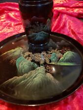 Vintage Japanese Lacquer Tray And Vase. picture