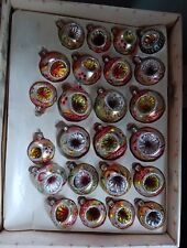 24 vtg Commodore Brand Christmas Ornaments With Glitter And Indents With Box picture