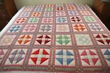 Vintage Antique Quilt Shoo Fly Feedsack Colorful Hand Quilted 67