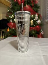 BRAND NEW Holiday 2023 Starbucks SILVER MIRROR GRID  24oz COLD DRINK TUMBLER picture