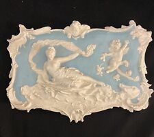 Maiden goddess and cherubs angels, Art Nouveau vintage Jasperware plaque. picture