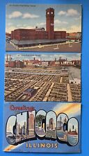 Chicago Illinois IL Linen Postcard Lot Dearborn Station Stock Yards Lg Letter picture