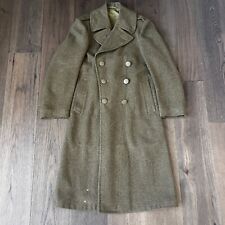 Vintage WWII Melton Wool Overcoat 34R Trench Coat OD Roll Collar WW2 1940s Army picture