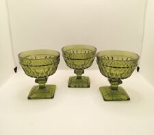 Set Of 3 Vtg Indiana Glass Mount Vernon Green Square Footed Dessert Glasses picture