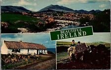 VINTAGE BEAUTIFUL IRELAND SCENIC COTTAGE DONKEY LANDSCAPE POSTCARD 36-6 picture