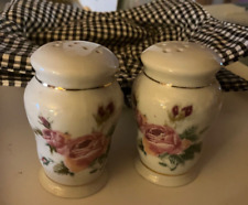 Gibson Victorian Rose Porcelain Salt & Pepper Shakers Gold Trim picture