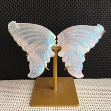 203g Titanium Angel Aura Selenite Slab Butterfly Wings Carving Crystal+Stand picture