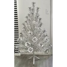 Vintage EVERGLEAM 4ft Aluminum Christmas Tree 58-Branch Pompom Style w/ Stand picture