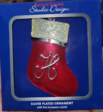 REGENT SQUARE STUDIO DESIGN H INITIAL ENAMEL SMOOTH CHRISTMAS HOLIDAY ORNAMENT picture