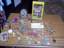 Antique Vintage lot of 30 pieces Christian Medals and Rosaries & Cross 17 photos picture
