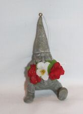 Bashful Gnome with Flowers, Stone-Gray Resin Christmas Ornament/Fairy Garden NEW picture
