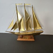 Sir Winston Churchill brass schooner Tall Ship with wooden stand Vintage 1960’s picture
