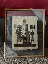 Egyptian Papyrus Paper Art Piece- Vintage in Original Frame 19.25 X 23.25 Tall picture