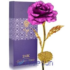 24k Gold Plated Foil Rose Flower Long Stem Dipped Valentines Day Gift For Her picture