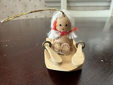 Vintage Wooden Doll With Hair Ornament Paddle Boat 3” L , 2” H Taiwan picture