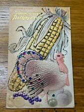 Antique 1914 Embossed Thanksgiving Day Turkey Corn JP Glitter Postcard picture
