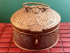 Antique Round Brass Decorative Indian Chapati Roti Bread Box Storage Container picture