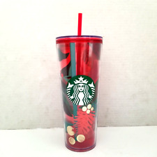 Starbucks Holiday Tumbler 24 Oz Venti Holly & Pinecone with Straw & Lid picture