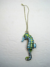 Rare Cloisonne Green/Blue Enameled Metal Articulated Seahorse Ornament 3