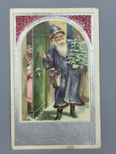 c 1910 BLUE Coated SANTA CLAUS Christmas Postcard Antique picture