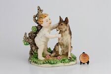 Vintage Antique German Porcelain Figurine, Boy with Dog, 4 3/8 Inch Tall picture