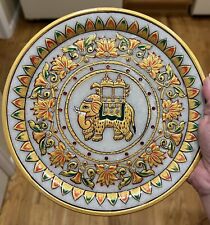 Hand Painted Marble Elephant Decorative Plate Platter With Rhinestones - India picture