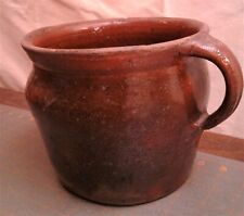 Antique Redware Pottery Crock with Applied Handle with Glaze Hearth Ware picture