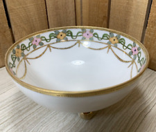 Vintage Nippon Hand Painted 3 Footed Pink Yellow Green Gold Porcelain Bowl Dish picture