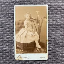 CDV Photo Antique Portrait Young Girl in Fashion Dress Ringlets Sitting France picture