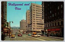 Postcard Hollywood & Vine - Hollywood California w 1950s Cars picture