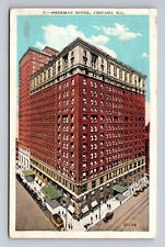 c1930 WB Postcard Chicago IL Aerial View Sherman Hotel Old Cars picture