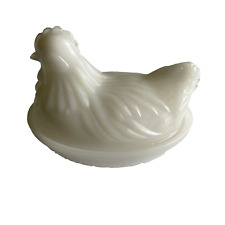 Vintage Hazel Atlas Milk Glass Small Hen On Nest Covered Trinket Candy Dish FLAW picture