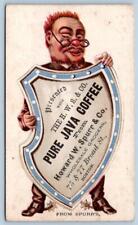 1880's HOWARD SPURR PURE JAVA COFFEE BOSTON BLUE SHIELD MAN VICTORIAN TRADE CARD picture