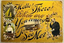 1908 Old Telephones Antique Postcard Multiview Hello There Theochrome Series picture