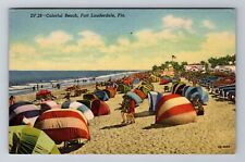 Fort Lauderdale FL-Florida, Colorful Beach, Antique, Vintage c1953 Postcard picture