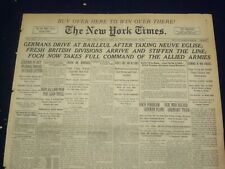 1918 APRIL 16 NEW YORK TIMES - GERMANS AT BAILLEUL AFTER NEUVE EGLISE - NT 8226 picture