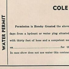 Scarce Vintage Cole Bros. Circus Unused Water Permit / Check Form  c1940's picture