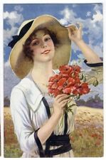 Beautiful WOMAN with Flowers Postcard 1910 Au Grand Air picture