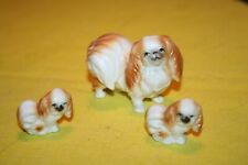 ADORABLE VINTAGE BONE CHINA 3 PIECE PEKINGESE DOG SET, MADE IN JAPAN REALLY CUTE picture