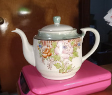 Vintage Porcelain White with Mint Accents and Flowers Japanese Teapot picture