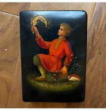 Russian Lacquer Box - Artist Signed - Man W/ Feather - Hand Painted - 4”x6” 1969 picture