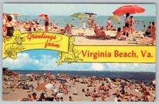 1960's GREETINGS FROM VIRGINIA BEACH VA*2 VIEWS*OCEAN*SWIMSUITS*FISHING*POSTCARD picture