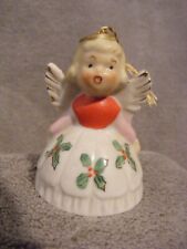 Lenwile Ardalt Porcelain Angel Bell Ornament with Christmas Holly & Berry Dress picture