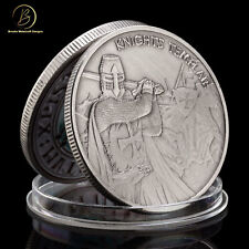 Knights Templar Swinging Sword Antique Silver Challenge Coin picture