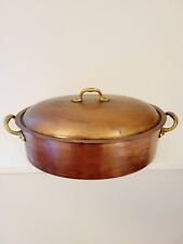 Vintage Copper Oval Casserole Pot / Lid / Brass Handles Large Made in Italy picture