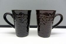 Pair of 12 oz Kahlua Coffee Cups Mugs Brown Embossed/Raised Coffee Bean Design. picture