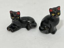 VTG MCM Black Cats Red ware Ceramic 2.5” Yellow Eyes Red Ears Figurines  picture