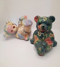 Joan Baker Vintage 1980s Teddy Bears Porcelain Patchwork Fabric Figurines  picture