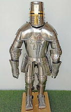 Medieval Knight Templar Mini Suit of Armour Silver Finish with Stand Wooden Base picture