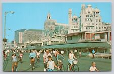 Bicycling On The Boardwalk Atlantic City New Jersey Chrome Postcard picture
